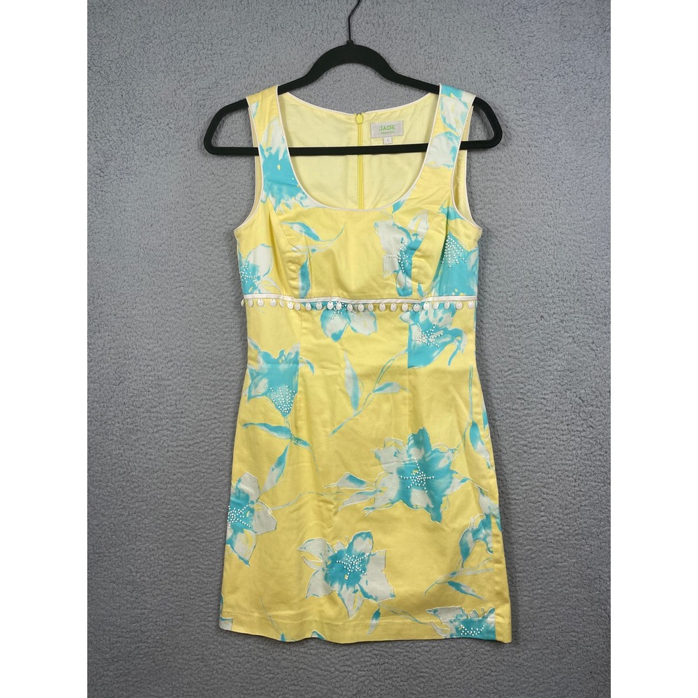 Jade Melody Tam Womens Size 6 Yellow Blue Floral Beaded Preppy Dress